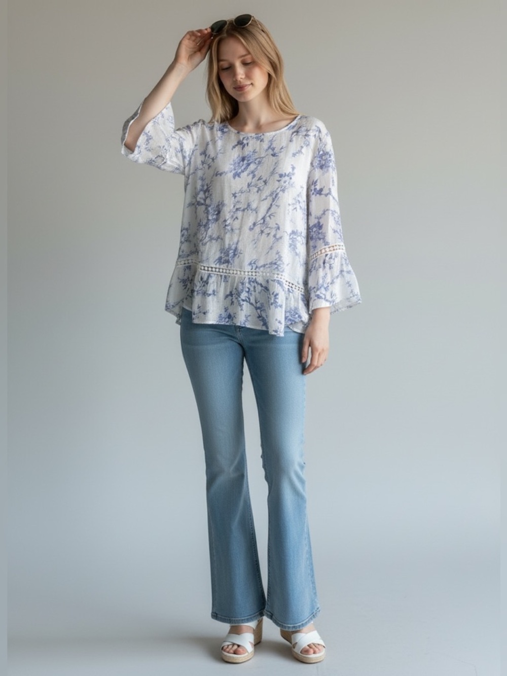 Zac & Rachel Light Blue Floral Lace-Trim Tunic